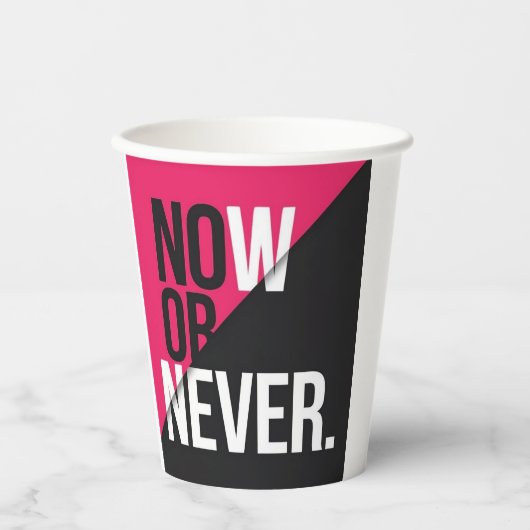 Nu of nooit" papieren bekers (Voorkant)