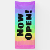 Nu open! Geometrische regenboogbanner Spandoek (Verticaal)