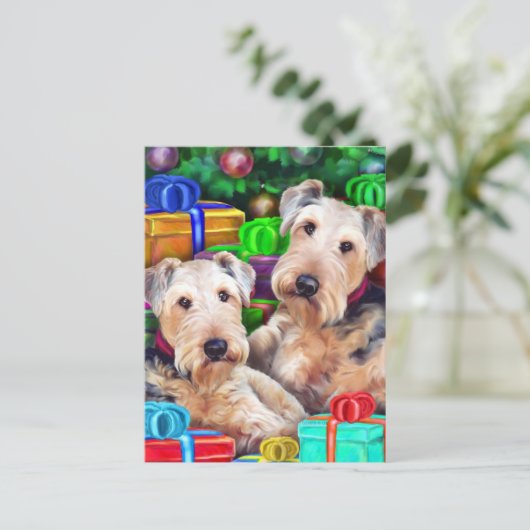 Nu Open Kerstmis van Airedale Feestdagenkaart (Staand voorkant)