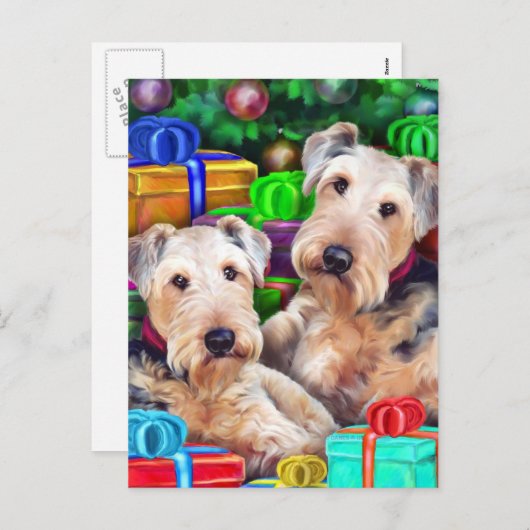 Nu Open Kerstmis van Airedale Feestdagenkaart (Voorkant / Achterkant)