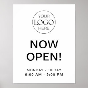 Nu open   Openingstijden voor bedrijven met Logo Poster