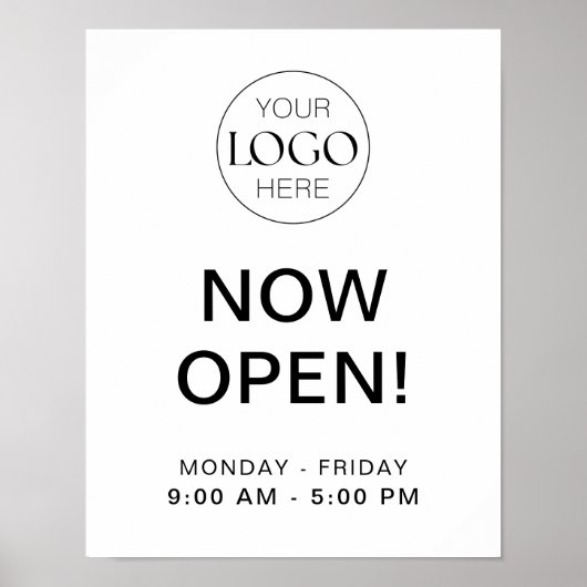 Nu open | Openingstijden voor bedrijven met Logo Poster (Voorkant)