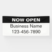 Nu Open Zwart-wit Bedrijfsnaam Telefoon Spandoek (Horizontaal)