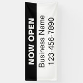 Nu Open Zwart-wit Bedrijfsnaam Telefoon Spandoek (Verticaal)