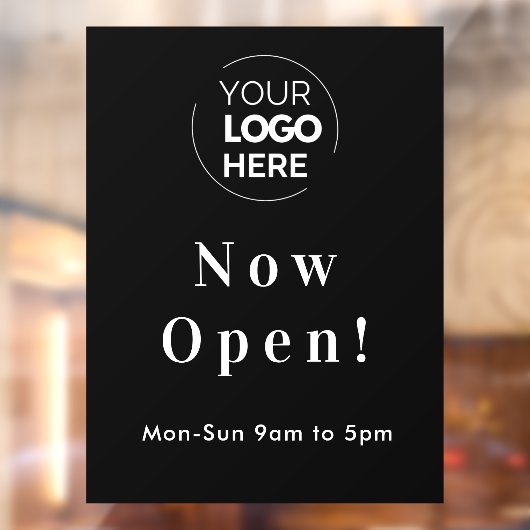 Nu openen | Business Opening Times Logo Black Raamsticker (Vel 2)