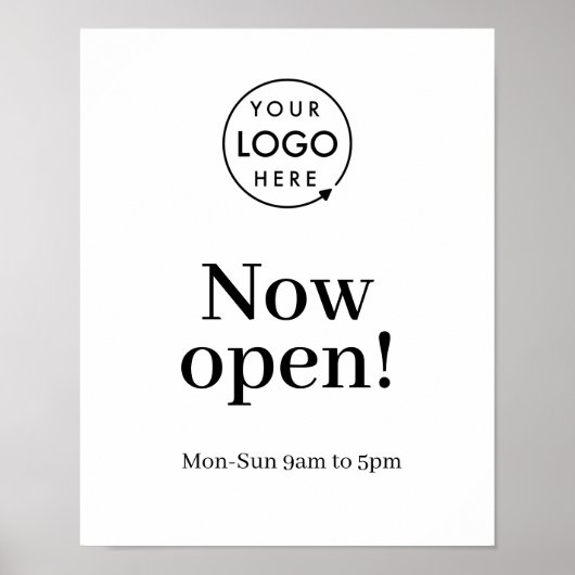 Nu openen | Business Opening Times Logo White Poster (Voorkant)