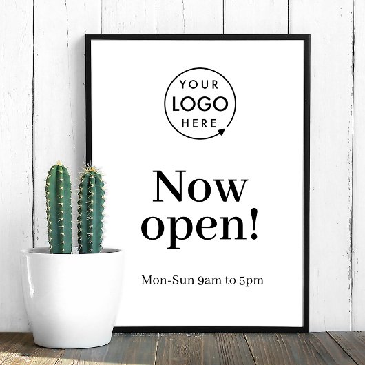 Nu openen | Business Opening Times Logo White Poster