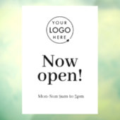 Nu openen | Business Opening Times Logo White Raamsticker (Vel 3)