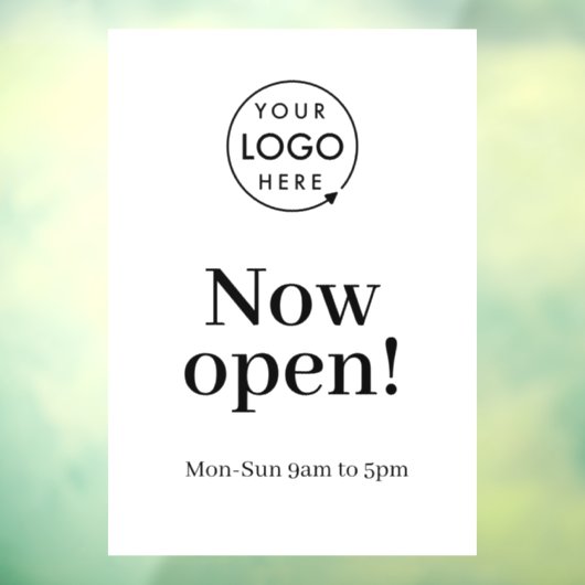 Nu openen | Business Opening Times Logo White Raamsticker (Vel 3)