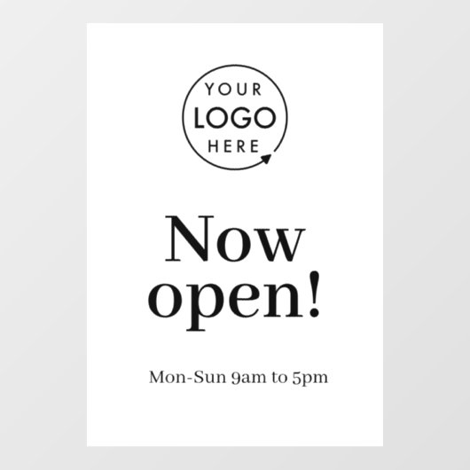 Nu openen | Business Opening Times Logo White Raamsticker (Vel)