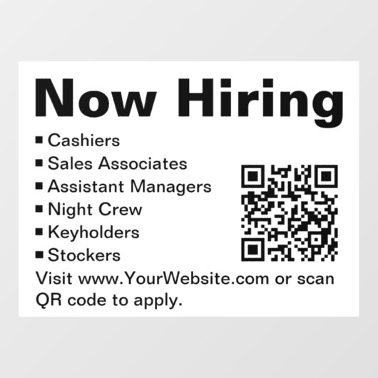 Nu personeel gezocht Zwart en Wit Retail Scan QR-c Raamsticker (Vel)