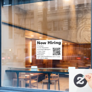 Nu personeel gezocht Zwart en Wit Retail Scan QR C Raamsticker