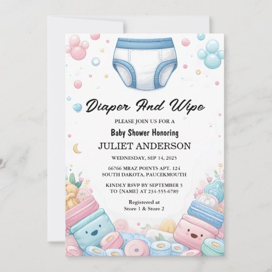 Nu Post Dad Roze Blauwe Luier en Veeg Baby shower Kaart (Voorkant)