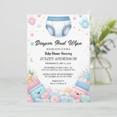 Nu Post Dad Roze Blauwe Luier en Veeg Baby shower Kaart (Staand voorkant)