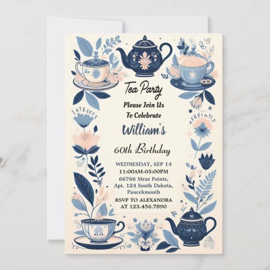 Nu Royal Chic Volwassen Fairy Tea Party 60ste verj Kaart (Voorkant)