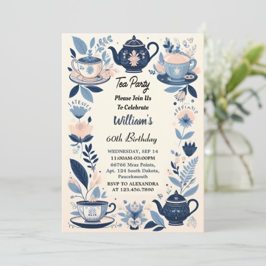 Nu Royal Chic Volwassen Fairy Tea Party 60ste verj Kaart (Staand voorkant)