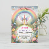 nu schattig Floral Roze meisje fee eerste 1e verja Kaart (Staand voorkant)