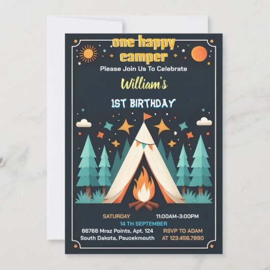 Nu Schattige Natuur Boys One Happy Camper 1e Verja Kaart (Voorkant)