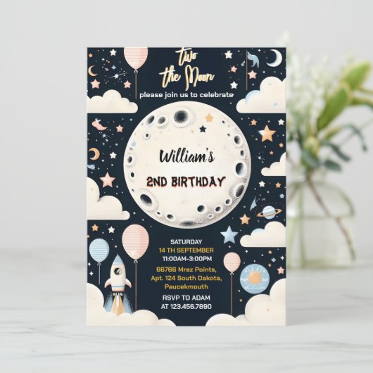 Nu Schattige Space Night Sky Two The Moon 2nd Birt Kaart (Staand voorkant)