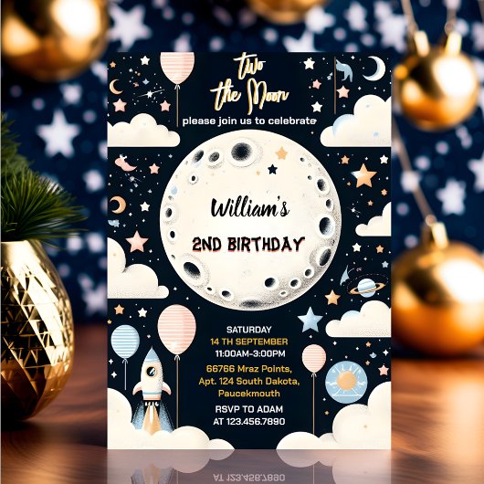 Nu Schattige Space Night Sky Two The Moon 2nd Birt Kaart