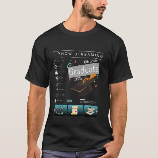 Nu streamen 8e klas afstuderen 2025 Grappig Afstud T-shirt (Voorkant)