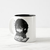 Nu Studeren Later Huilen Herkenbare Chibi Student Tweekleurige Koffiemok (Voorkant links)