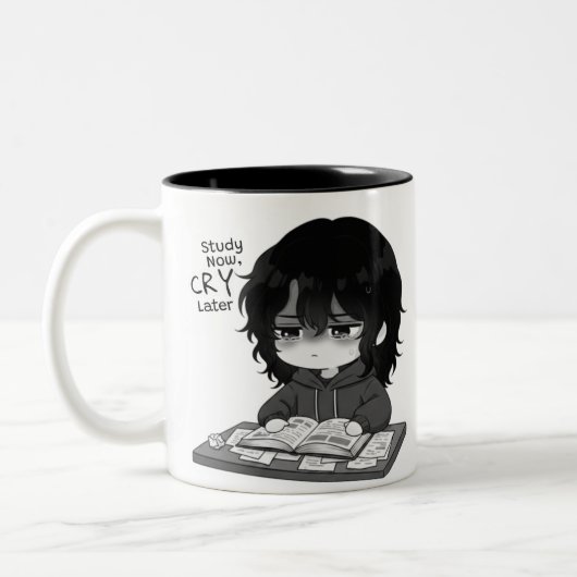 Nu Studeren Later Huilen Herkenbare Chibi Student Tweekleurige Koffiemok (Links)