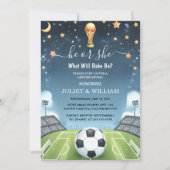 Nu Team Ball Pitch Fun Soccer Field Gender Reveal Kaart (Voorkant)