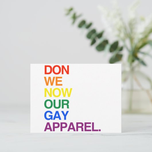 NU TREKKEN WIJ ONZE VROLIJKE KLEDING AAN - .PNG BRIEFKAART (Staand voorkant)