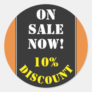 "NU VERKOOP!" Ronde sticker: "10% KORTING" Sticker