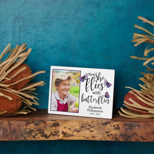 Nu vliegt ze met Butterflies Memorial Foto Fotoplaat (Zijkant)