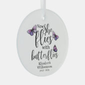 Nu vliegt ze met Butterflies Memorial Glas Ornament (Voorkant Rechts)