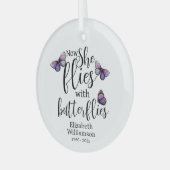 Nu vliegt ze met Butterflies Memorial Glas Ornament (Voorkant links)