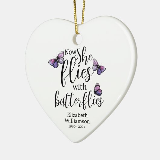 Nu vliegt ze met Butterflies Memorial Keramisch Ornament (Links)