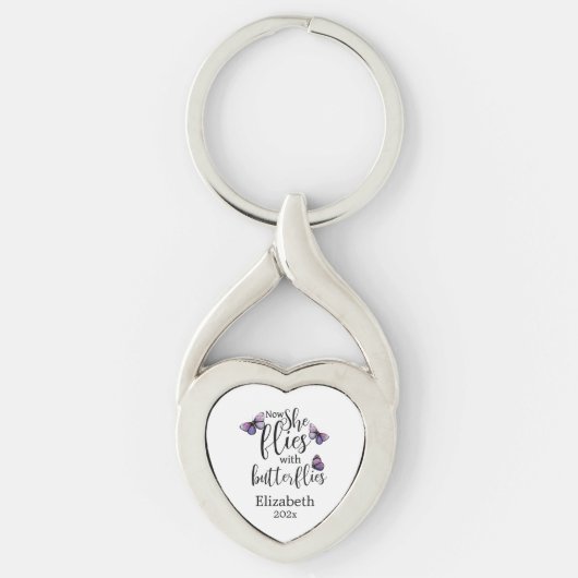Nu vliegt ze met Butterflies Memorial Sleutelhanger (Voorkant)