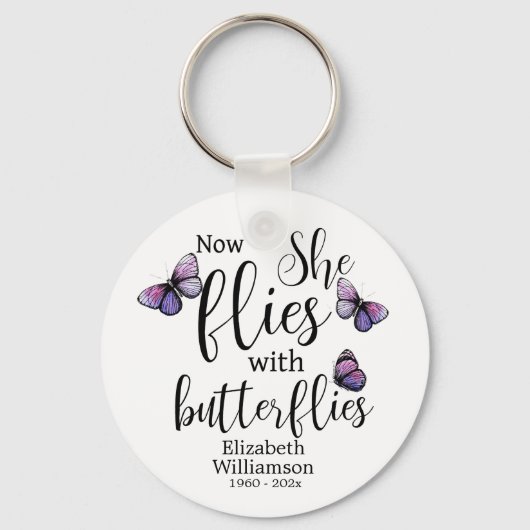 Nu vliegt ze met Butterflies Memorial Sleutelhanger (Voorkant)
