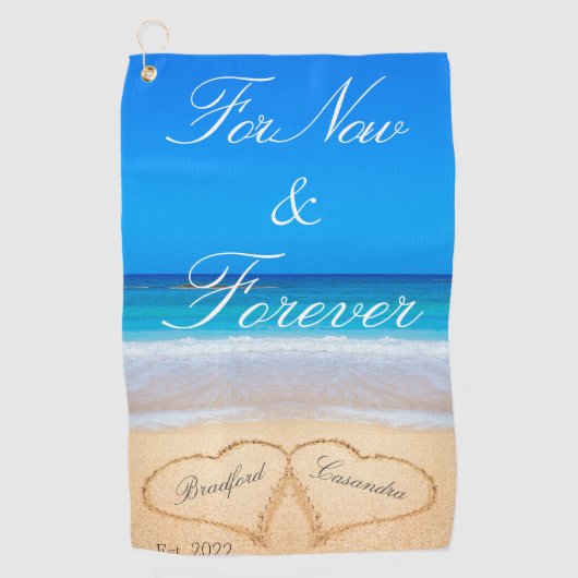 Nu voor altijd | Harten in zand-strand Golfhanddoek (Voorkant)