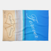 Nu voor altijd | Harten in zand-strand Theedoek (Horizontaal)