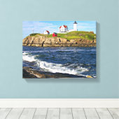 Nubble Light, Cape Neddick Maine Canvas Print (Insitu (Houten vloer))