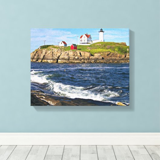 Nubble Light, Cape Neddick Maine Canvas Print (Insitu (Houten vloer))