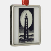 Nubble Light Maine Lighthouse Moon Metalen Ornament (Rechts)
