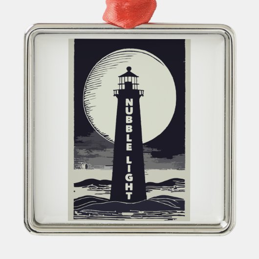 Nubble Light Maine Vuurtoren Maan Metalen Ornament (Voorkant)