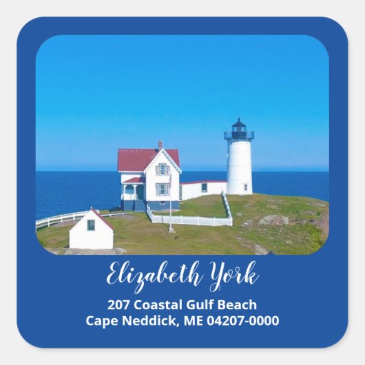 Nubble Light Navy Maine Lighthouse Return Address Vierkante Sticker (Voorkant)