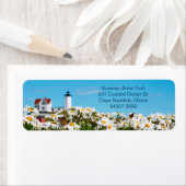 Nubble Light Summer Daisy Maine Lighthouse Return Etiket (Insitu)