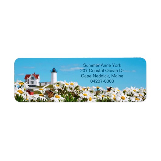 Nubble Light Summer Daisy Maine Lighthouse Return Etiket (Voorkant)
