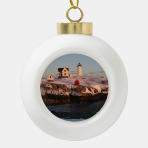 Nubble Light winter sunset Keramische Bal Ornament