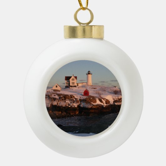Nubble Light winter sunset Keramische Bal Ornament (Voorkant)