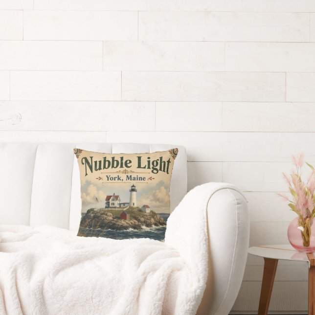 Nubble Light York Maine Vintage Kust Kussen (Bank)