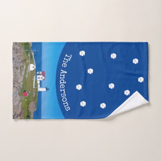 Nubble Lighthouse Blue White Coastal Holiday Handdoek (Handdoek)