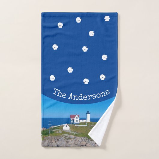 Nubble Lighthouse Blue White Coastal Holiday Handdoek (Handdoek)